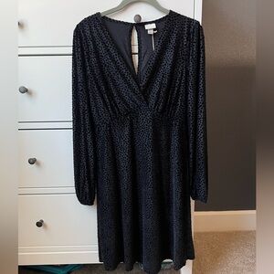 NWT A New Day Black Polka Dot Textured Long Sleeve Dress Small
